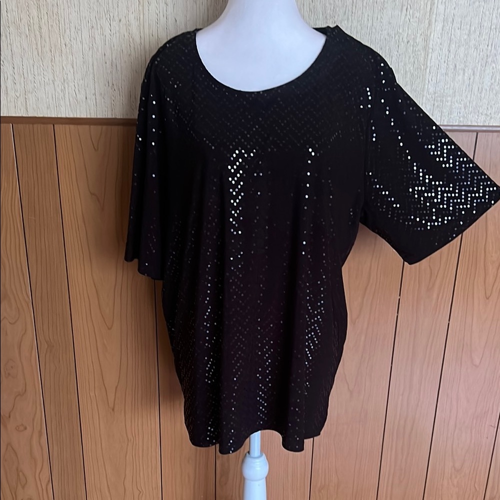 BonWorth Sequins Black Short Sleeve Women's Tee Size X-Large